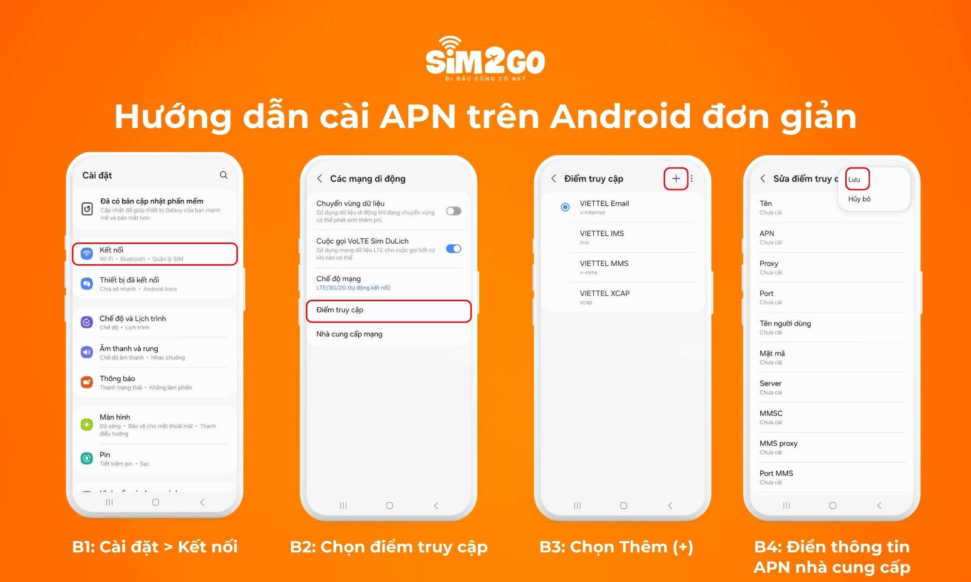 Các bước chọn SIM du lịch làm SIM sử dụng data trên Android