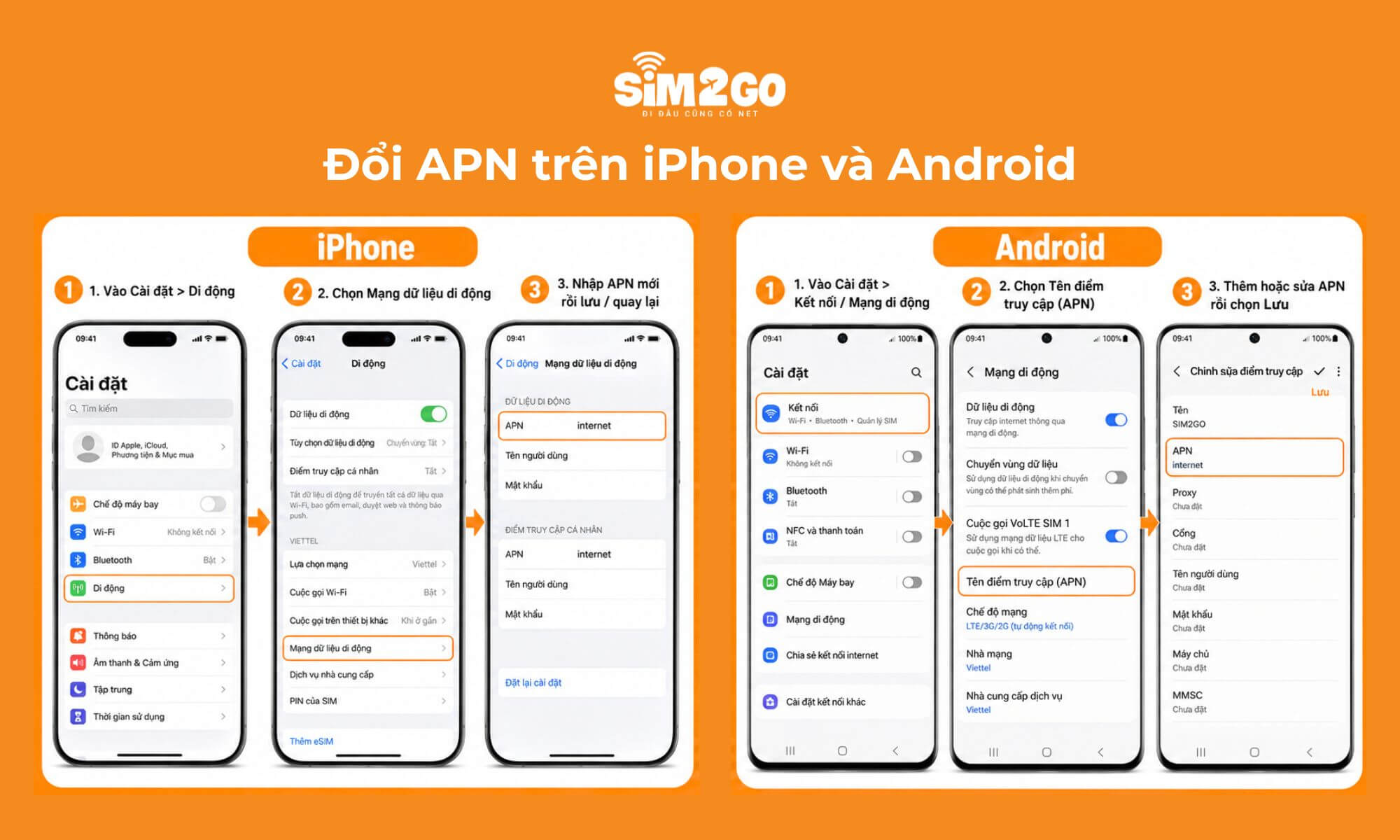 Hướng dẫn đổi APN trên iPhone và Android
