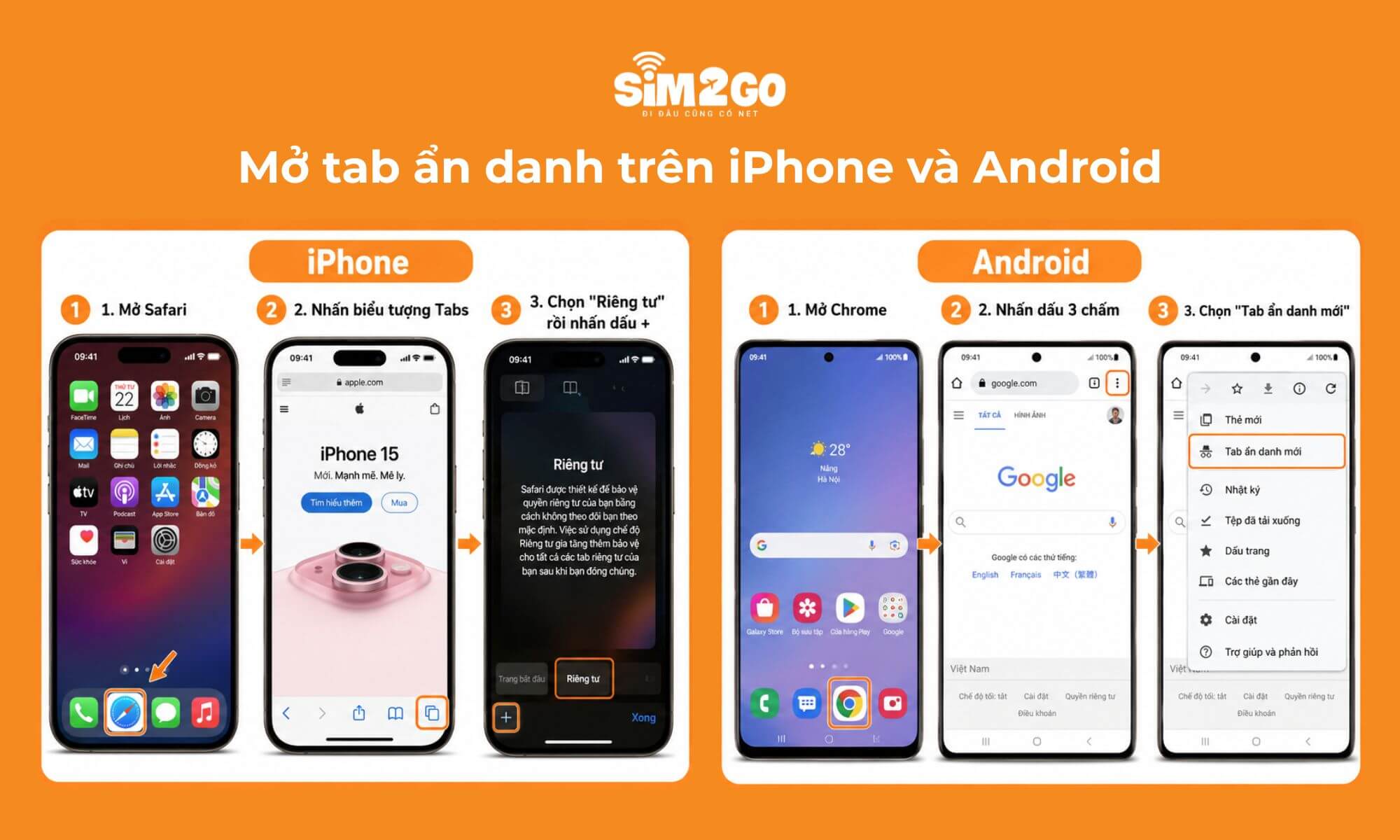 Hướng dẫn mở tab ẩn danh trên iPhone và Android, 2 hệ điều hành