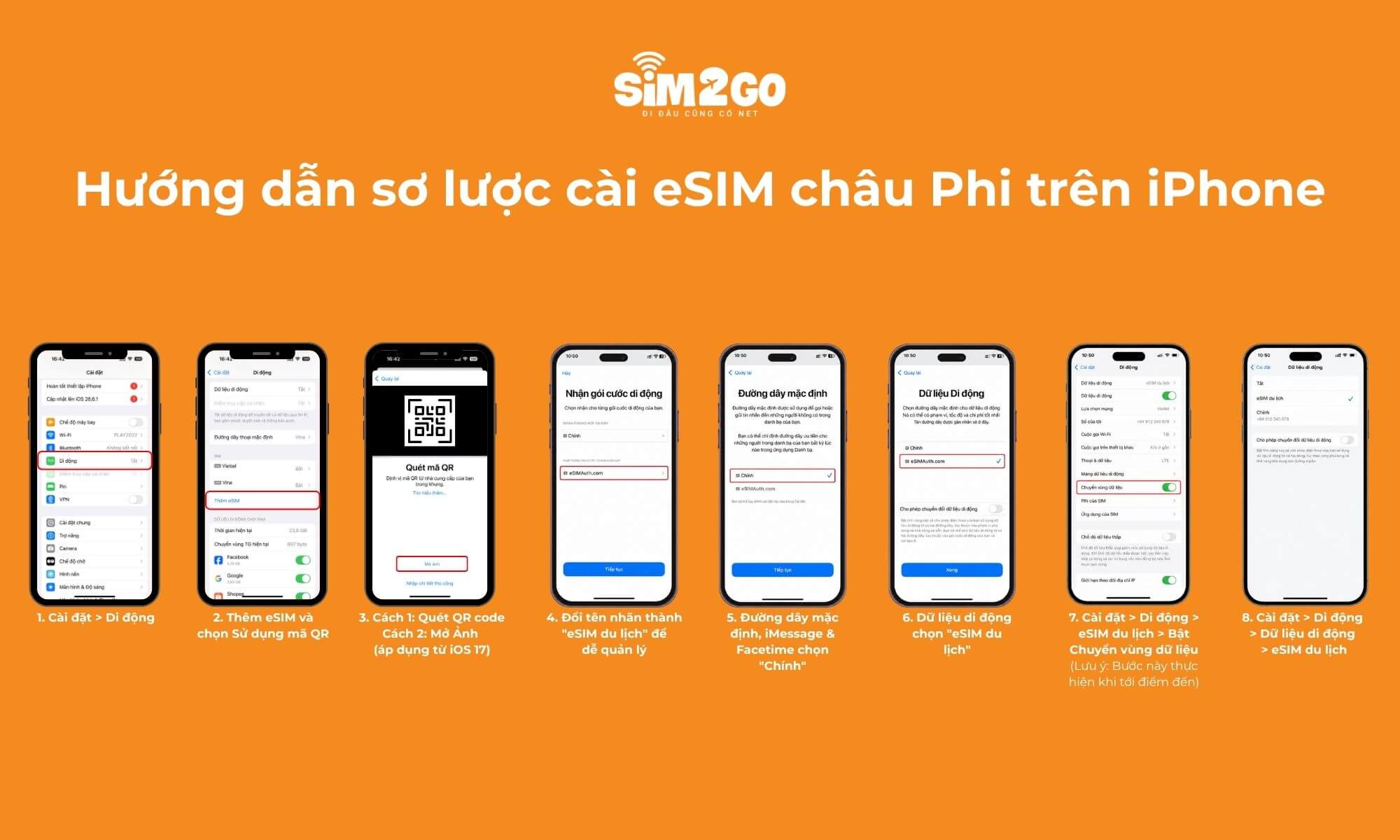 Hướng dẫn sơ lược cài eSIM châu Phi trên iPhone