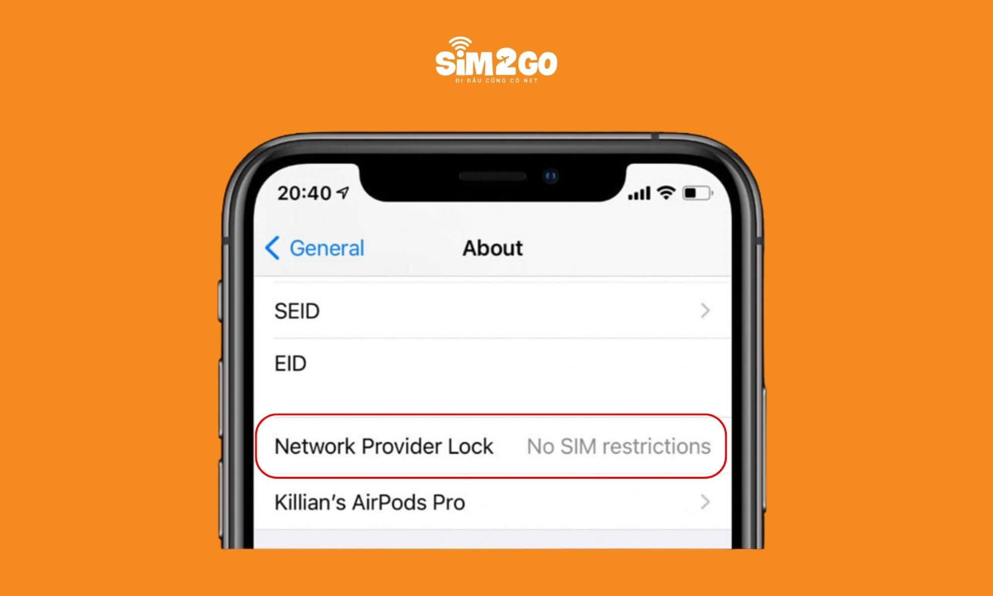 Nếu mục Carrier Lock hiển thị “No SIM restrictions” thì điện thoại đã được mở khóa mạng