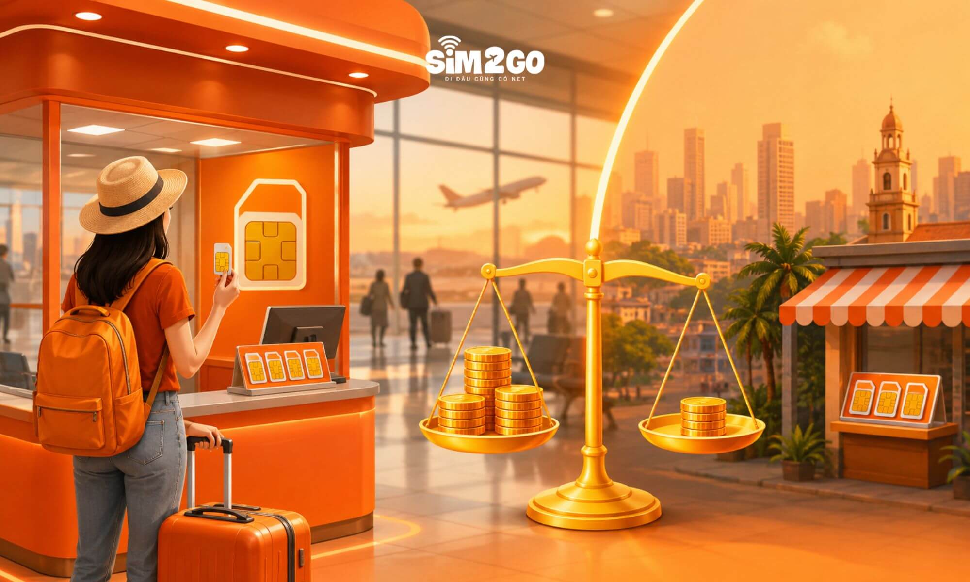 Quầy SIM tại sân bay cho mạng ngay nhưng giá cao hơn thành phố