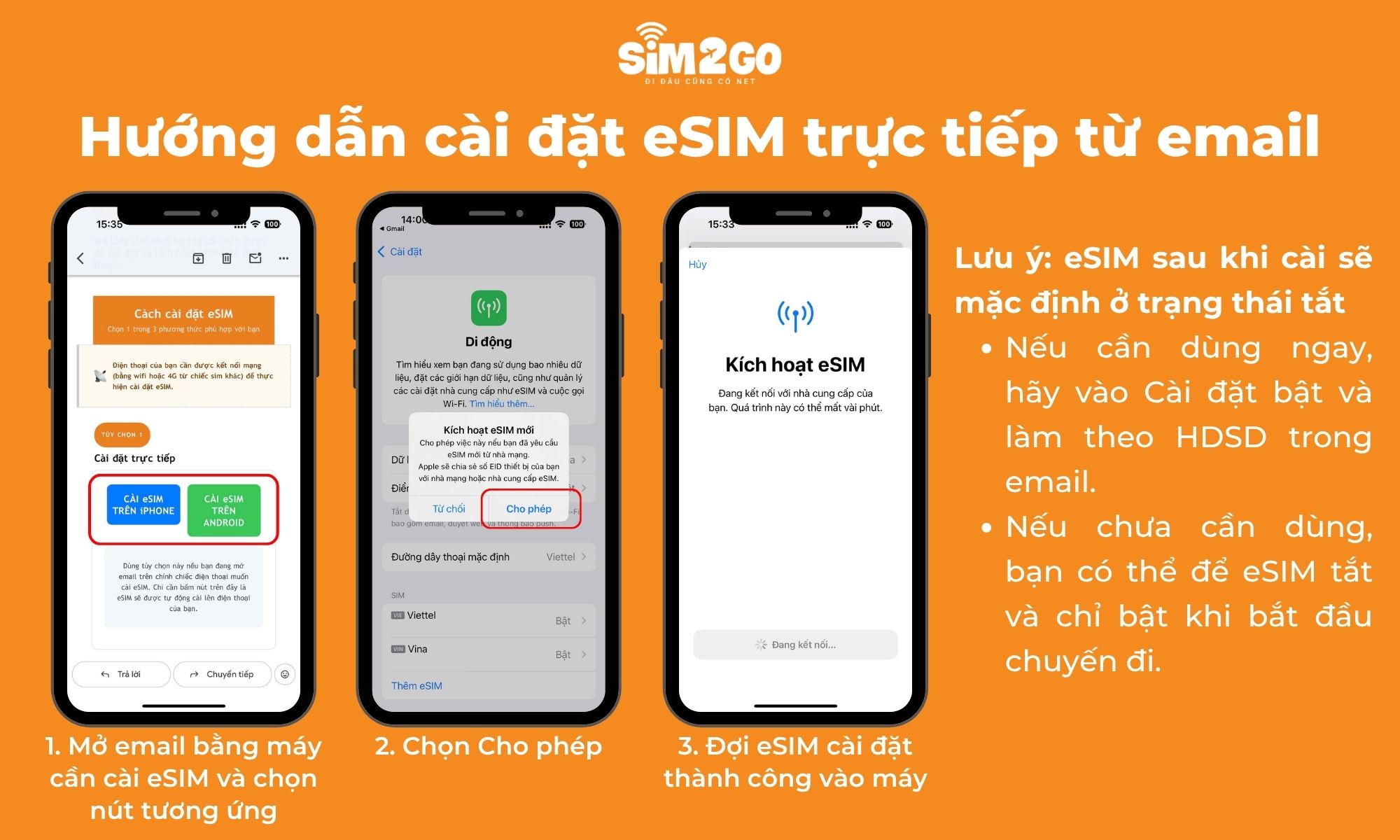 Hướng dẫn cài đặt eSIM du lịch trực tiếp bằng email