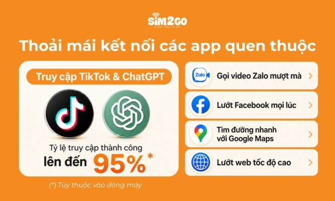 SIM và eSIM du lịch của SIM2GO có hỗ trợ TikTok và ChatGPT